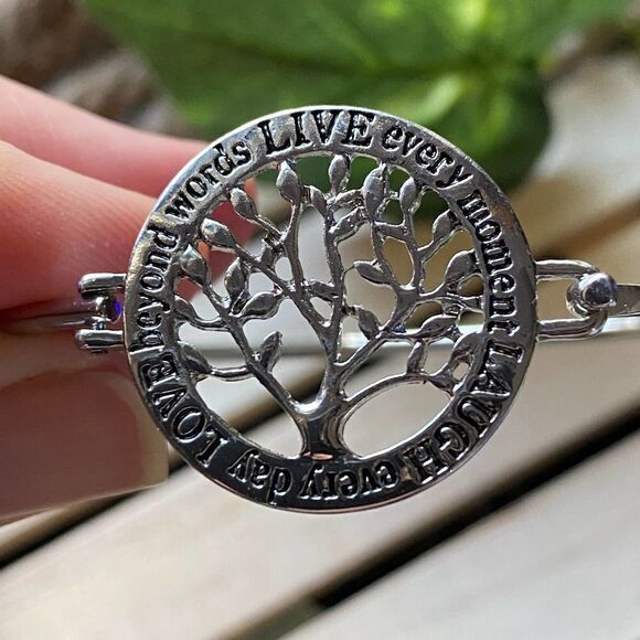 Love Beyond Words Tree of Life Silver bangle - Picture 3 of 5
